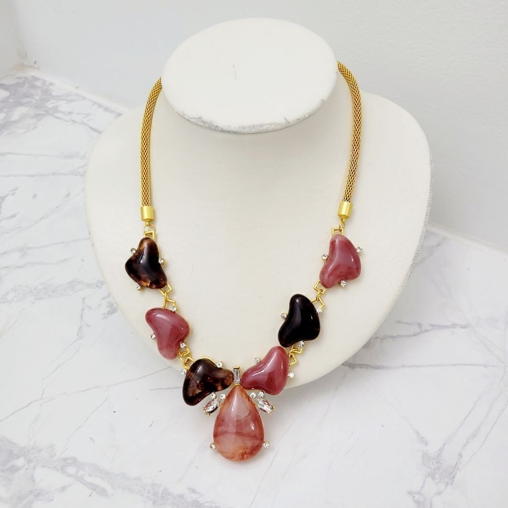 Brand New Gold Tone With Black & Red Necklace